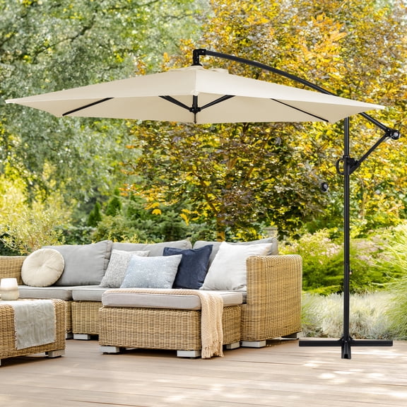 Sobaniilo Patio Offset Umbrella Easy Tilt Adjustment,Crank and Cross Base, Outdoor Cantilever Hanging Umbrella Market Umbrella with 8 Sturdy Ribs UV Protection