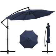 Sobaniilo Patio Offset Umbrella w/Easy Tilt Adjustment, Crank and Cross Base, Outdoor Cantilever Hanging Umbrella with 8 Ribs, 95% UV protection and Waterproof Canopy, Navy Blue