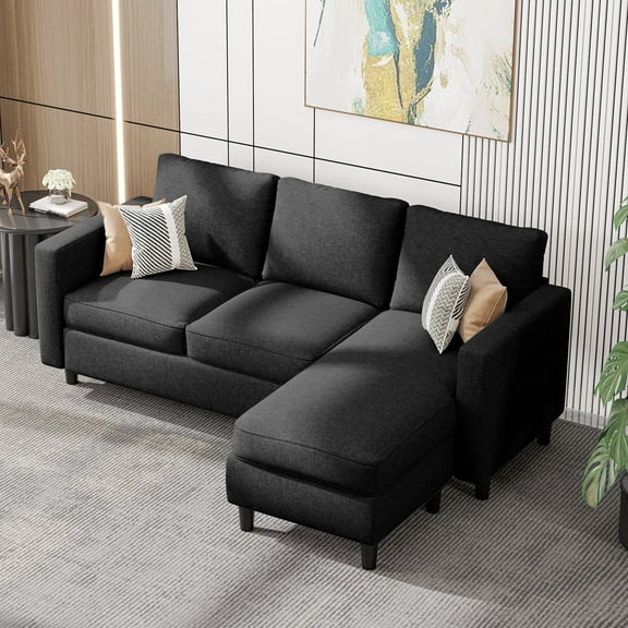 Sobaniilo Sectional Sofa Free Combination Sectional Couch Small L-Shaped Linen Fabric Sofa for Living Room(Black)