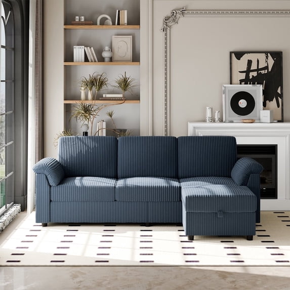 Sobaniilo 79.4" Sectional Sofa with Movable Storage Ottoman, L-Shaped Convertible Sofa Couch for Small Living Room, Blue