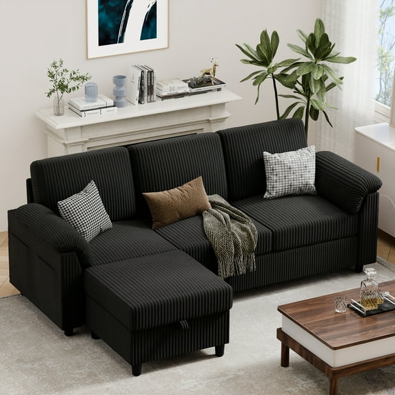 Sobaniilo 79.1" Sectional Sofa with Movable Storage Ottoman, L-Shaped Convertible Sofa Couch for Small Living Room, Black