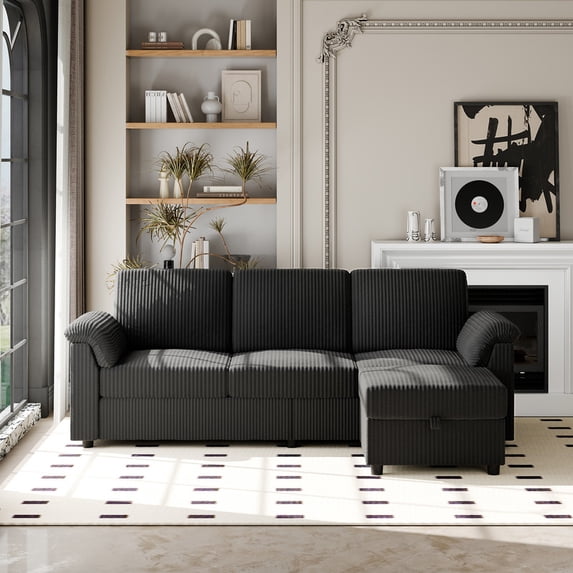 Sobaniilo 79.4" Sectional Sofa with Movable Storage Ottoman, L-Shaped Convertible Sofa Couch for Small Living Room, Green