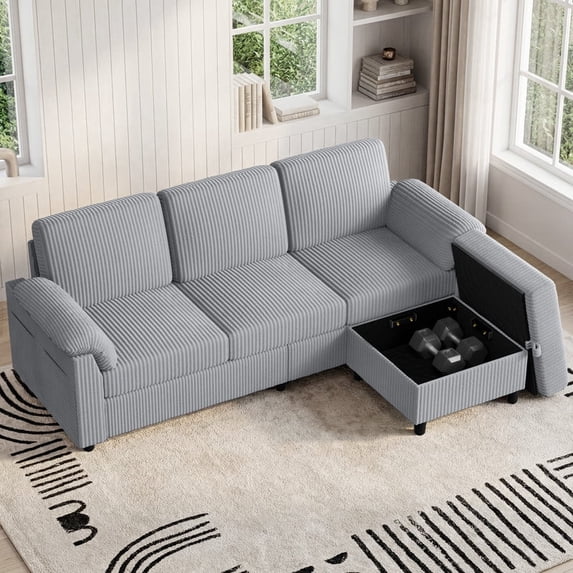 Sobaniilo 79.4" Sectional Sofa with Movable Storage Ottoman, L-Shaped Convertible Sofa Couch for Small Living Room, Light Gray