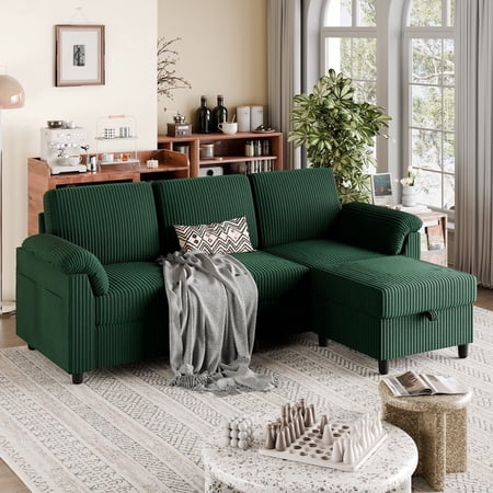 Sobaniilo 79.4" Sectional Sofa with Movable Storage Ottoman, L-Shaped Convertible Sofa Couch for Small Living Room, Green