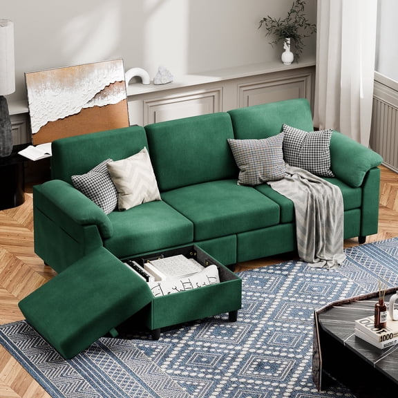 Sobaniilo 79.1" Sectional Sofa with Movable Storage Ottoman, L-Shaped Convertible Sofa Couch for Small Living Room, Green