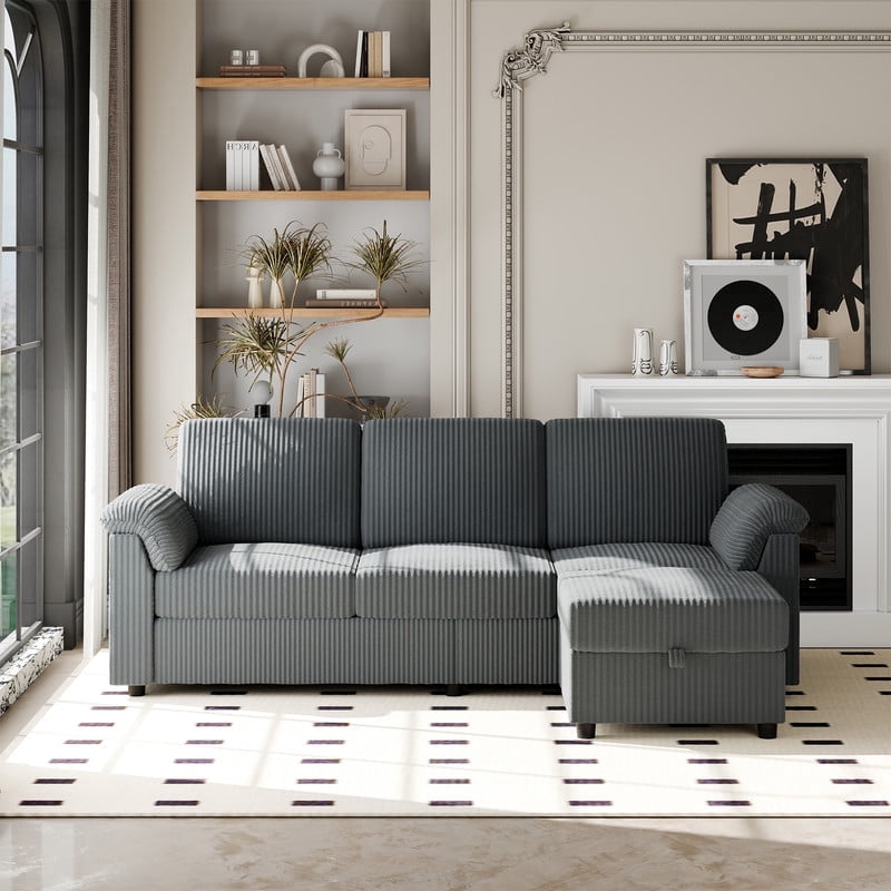 Sobaniilo 79.4" Sectional Sofa with Movable Storage Ottoman, L-Shaped Convertible Sofa Couch for Small Living Room, Dark Gray