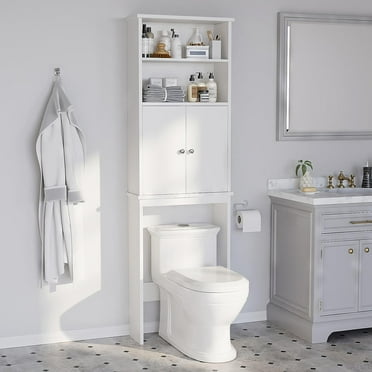 Sobaniilo Over The Toilet Storage Cabinet for Bathroom, Storage Organizer Over Toilet, Space Saver W/Adjustable Shelf & Open Storage Shelf, 75in, White