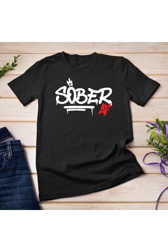 Sober AF Graffiti-Style Recovery T-Shirt – Cotton Tee with AA NA Design, Casual Round Neck, Machine Washable, Perfect for All Seasons