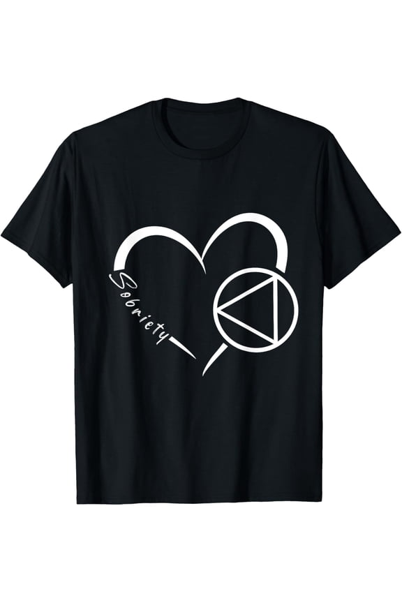 Sober Alcoholic Abstinence AA Support Sobriety Heart Love T-ShirtMen and women, Black T-shirt, size: Extra large S-4XL