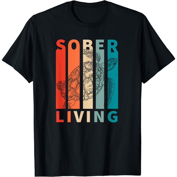 Sober Living Retro Sea Turtle Design Recovery and Addiction T-Shirt
