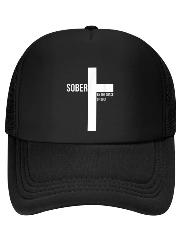 Sober for Jesus By The Grace Of God Cross Sobriety Recovery Baseball Cap