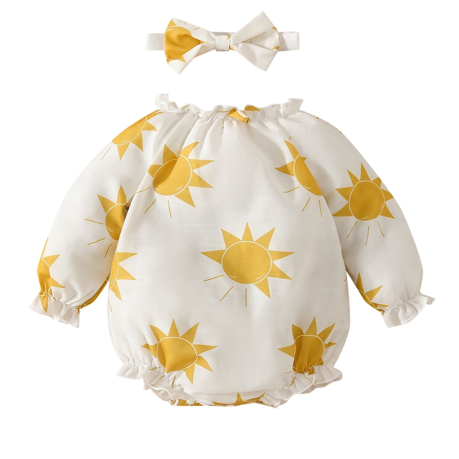 Sobgg25 Baby Girl Clothes Long Sleeve Romper+Hairband 2Pcs Fall Winter