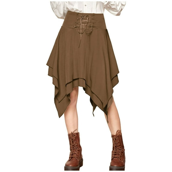 Sobgg25 Halloween Costumes New Border Hot Style Gothic Retro Irregular Lace Up Skirt For Women