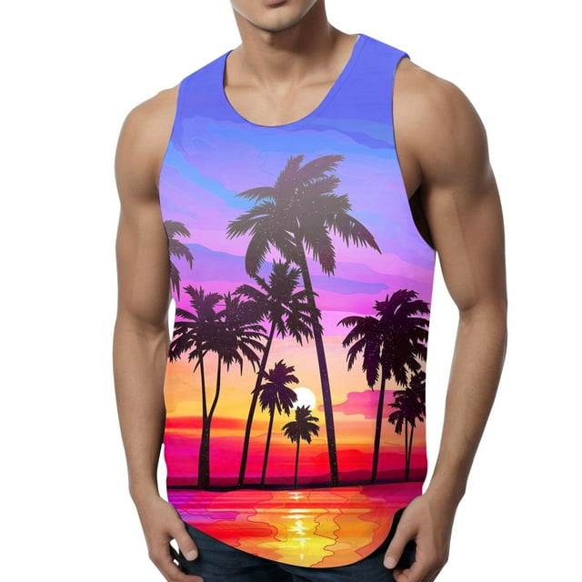 Sobgg25 Men's Tank Tops Vacation Summer Beach Hawaii Digital 3D Printed ...