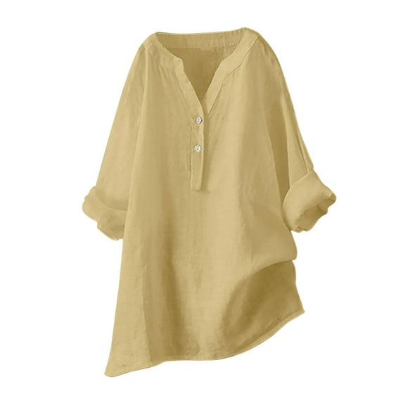Sobgg25 Women Loose Buttons Down Blouse Tops Solid Casual Long Sleeve Shirt Blouse