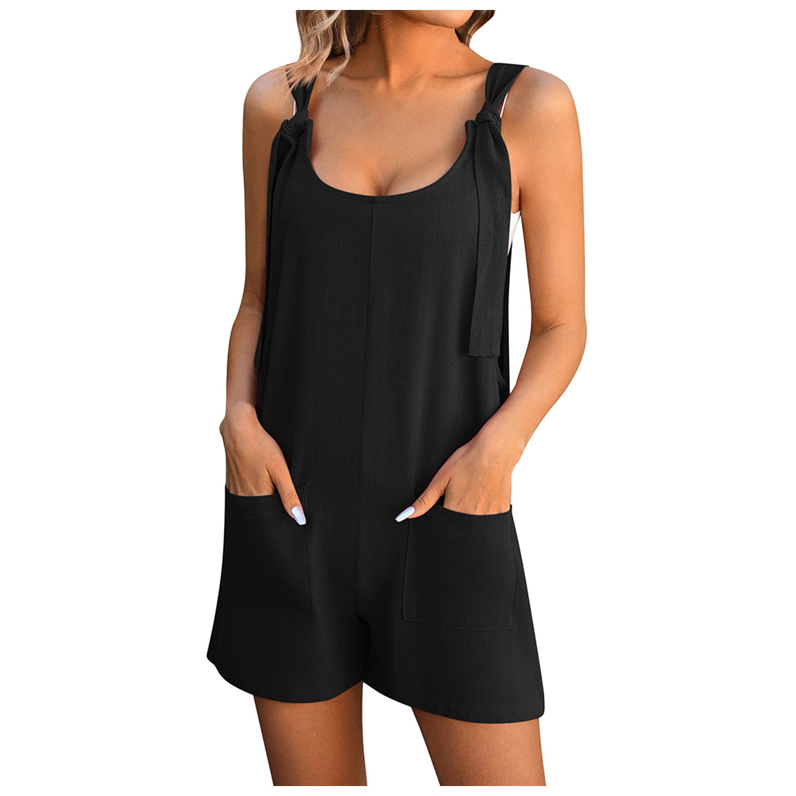 Sobgg25 Women Rompers Jumpsuits Summer Sleeveless Adjustable Knot