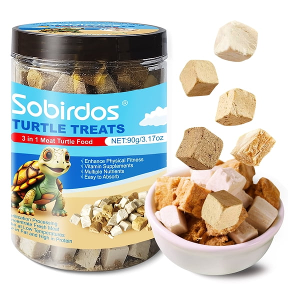 Sobirdos Turtle Treats,3 in 1 Meat Turtle Food,Made with Fresh Meat,Chicken&Duck&Fish Freeze-Dried,Enriched Protein & Vitamins(90g/3.17oz)