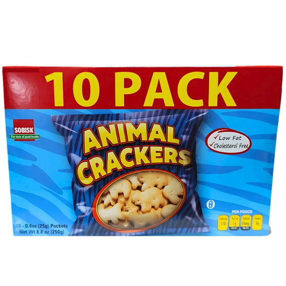 Sobisk Animal Crackers, 0.8oz 10-Count Snack Pack Low Fat Cholesterol Free Cookies Party Snacks