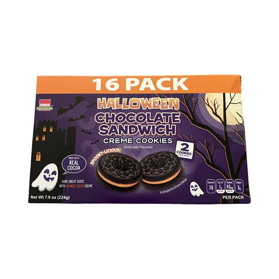 Sobisk Halloween Chocolate Sandwich Creme Cookies, 2 Cookies Per Pack, 16 Packs 7 oz (224g)