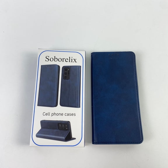 Soborelix Cell phone cases,Cowhide Pattern Leather Magnetic Book Wallet Case Stand Holder Flip Cover with Card Slots/Cash Compartment(6.58 inch)-Navy Blue