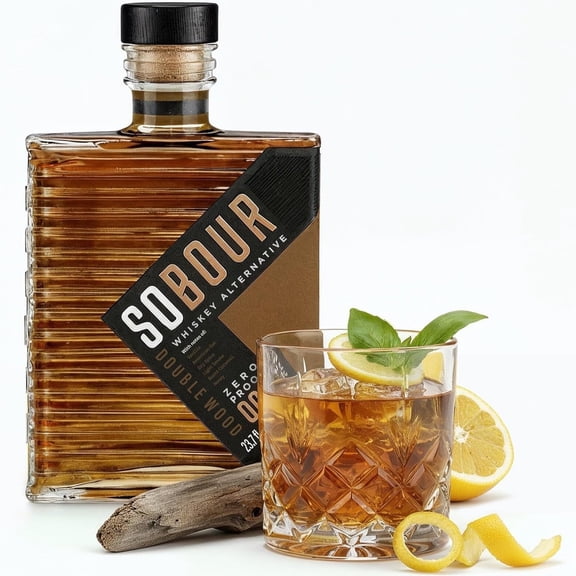 SOBOUR Doublewood Non Alcoholic Whiskey, Deep and Complex, Premium Non Alcoholic Spirit, 0.0% ABV. - Halal, Low Sugar, Vegan and Gluten Free, Part of the Spirits of Virtue Range (700ml)