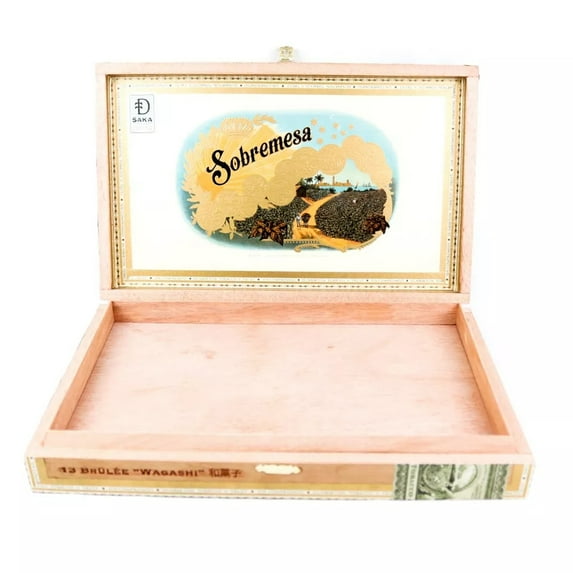 Sobremesa Brulee Wagashi Empty Wood Cigar Box 11.75" x 7.5" x 1.75"