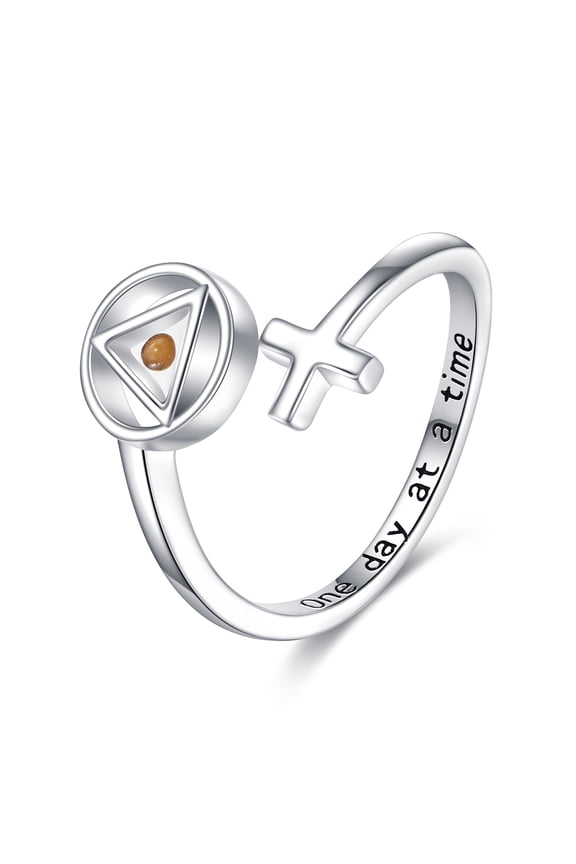 Sobriety Gifts 925 Sterling Silver Alcoholics Anonymous Ring Stay Sober Recovery Rings Cross Mustard Seed Jewelry Gifts for Women