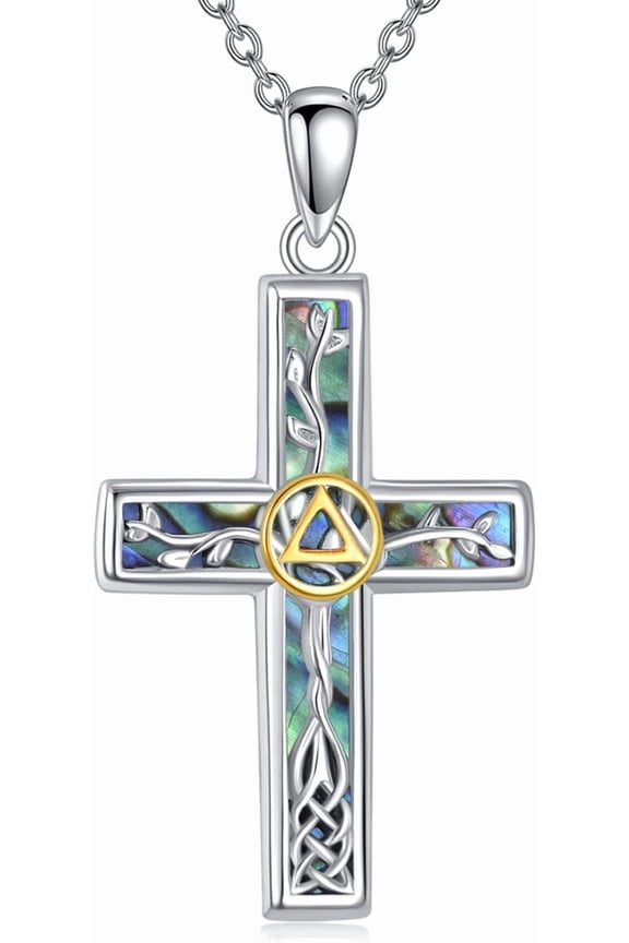 Sobriety Gifts S925 Sterling Silver Aa Sobriety Cross Pendant Necklace Alcoholics Anonymous Jewelry Gifts for Women