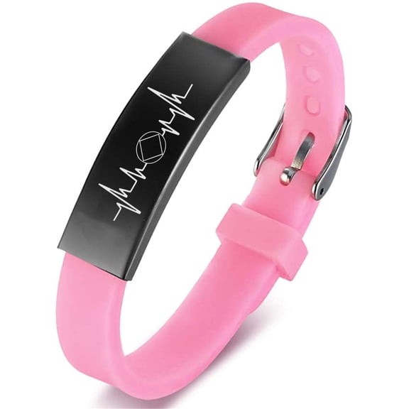 Sobriety NA Gifts for Alcoholics in Recovery, Adjustable Sober Heartbeat Faith Reminder Silicone Bracelet, Inspirational Addiction Recovering Bangle Soberness Keepsake Jewelry, Pink