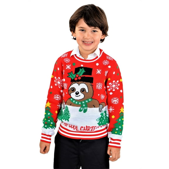 Socal Look Kids Christmas Sweater, Children's Acrylic Holiday Pullover for Boys & Girls, 11-12 Years