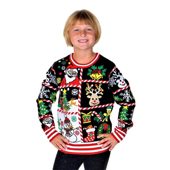 Socal Look Kids Christmas Sweater, Children's Acrylic Holiday Pullover for Boys & Girls, 9-10 Years