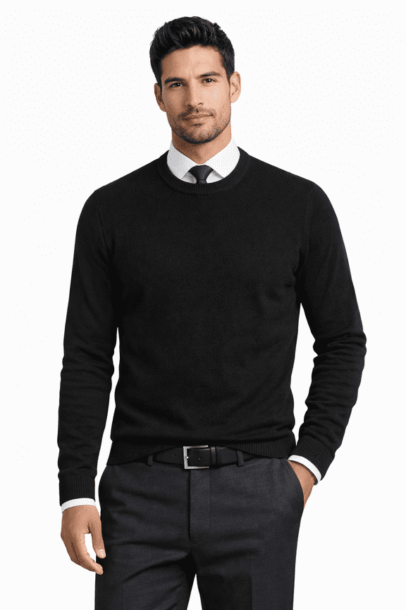 Men's Sweater Crew Neck Long Sleeve Acrylic Pullover Black, 5XL