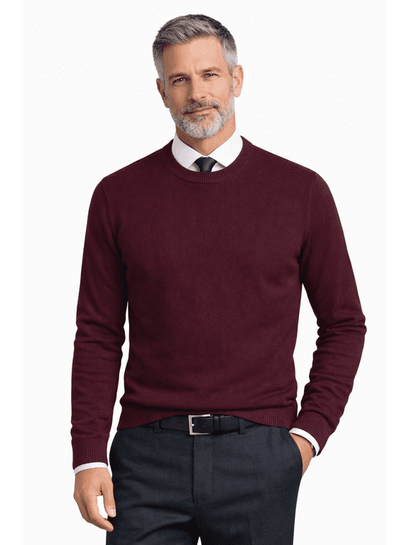 Men's Sweater Crew Neck Long Sleeve Acrylic Pullover Burgundy, 3XL