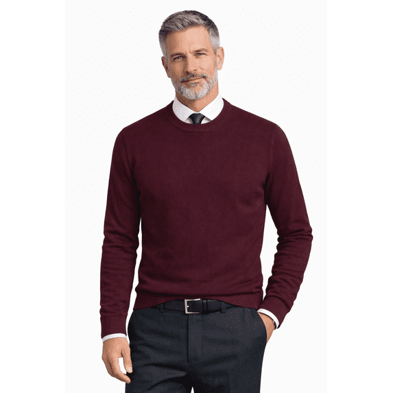 Socal Look Men's Sweater Crew Neck Long Sleeve Acrylic Pullover Burgundy, 5XL