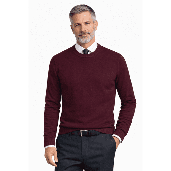 Socal Look Men's Sweater Crew Neck Long Sleeve Acrylic Pullover Burgundy, XS