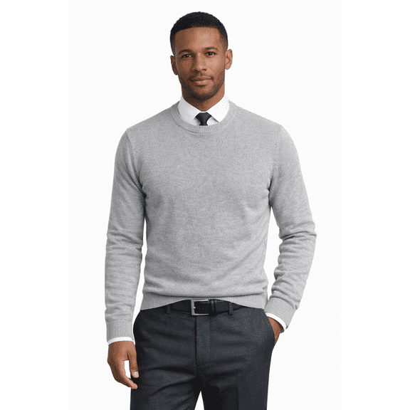 Socal Look Men's Sweater Crew Neck Long Sleeve Acrylic Pullover Heather Grey, M