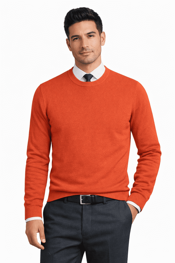 Men's Sweater Crew Neck Long Sleeve Acrylic Pullover Orange, 2XL