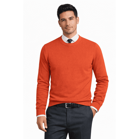 Socal Look Men's Sweater Crew Neck Long Sleeve Acrylic Pullover Orange, S