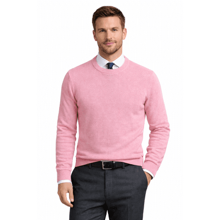 Socal Look Men's Sweater Crew Neck Long Sleeve Acrylic Pullover Pink, M