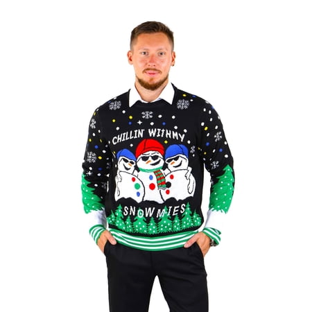 Socal Look Men's Ugly Christmas Sweater, Long Sleeve Crew Neck Acrylic Pullover