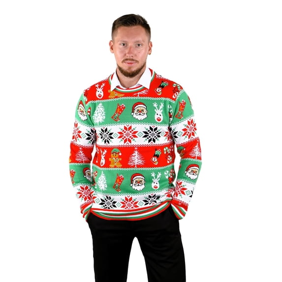 Socal Look Men's Ugly Christmas Sweater, Long Sleeve Crew Neck Acrylic Holiday Pullover, XL