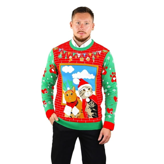 Socal Look Men's Ugly Christmas Sweater, Long Sleeve Crew Neck Acrylic Holiday Pullover, XL