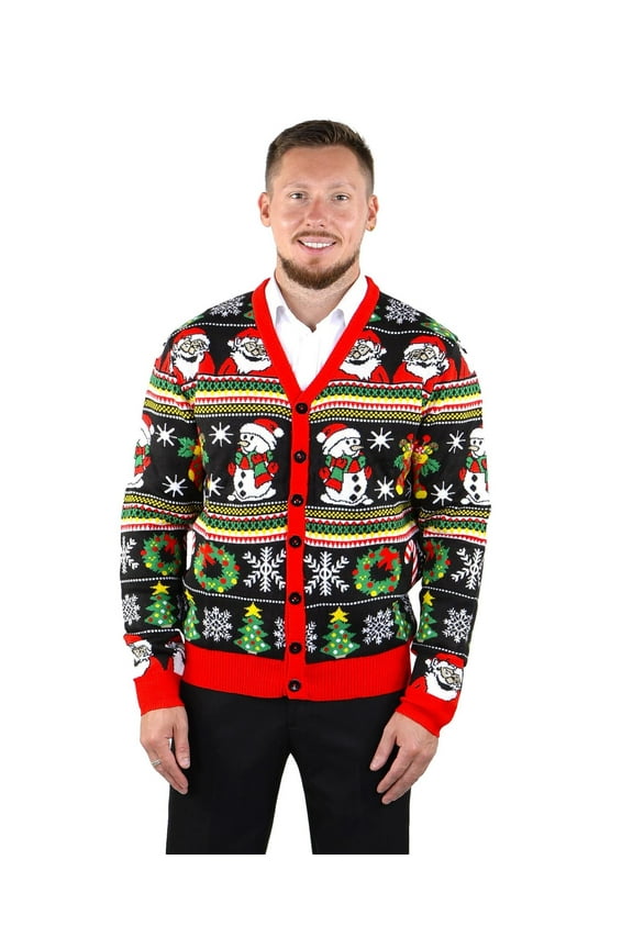 Men's Ugly Christmas Sweater, Long Sleeve V-Neck Acrylic Cardigan, 2XL