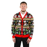 SOCAL LOOK Men's Ugly Christmas Sweater, Long Sleeve V-Neck Acrylic Holiday Cardigan, L