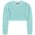 thumbnail image 1 of Socal Look Women's Cotton Crochet Sweater Long Sleeve Summer Casual Pullover Aqua Sky, Medium, 1 of 6
