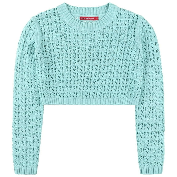 Socal Look Women's Cotton Crochet Sweater Long Sleeve Summer Casual Pullover Aqua Sky, X-Small