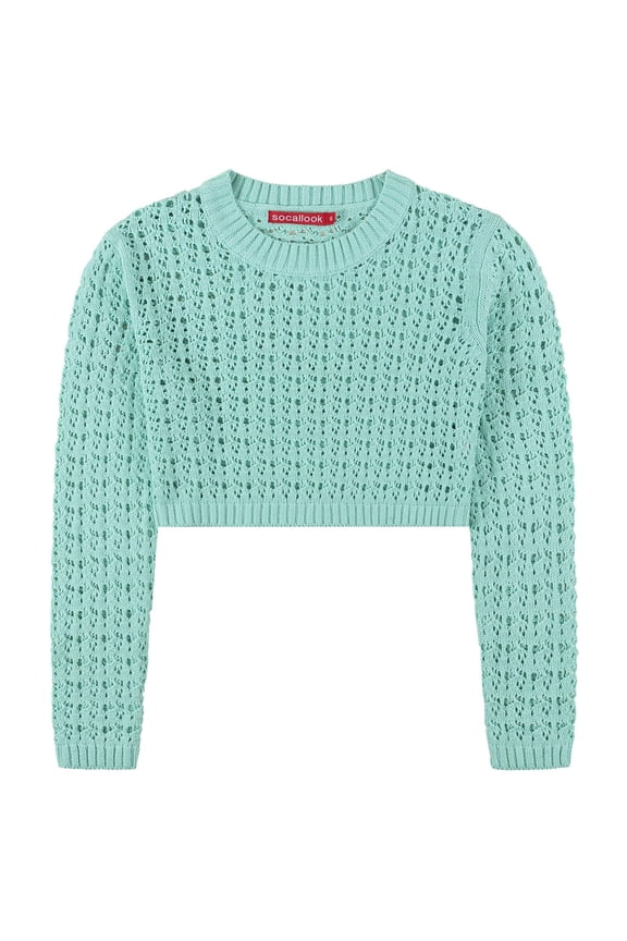 Women's Cotton Crochet Sweater Long Sleeve Summer Casual Pullover Mint Green, Large
