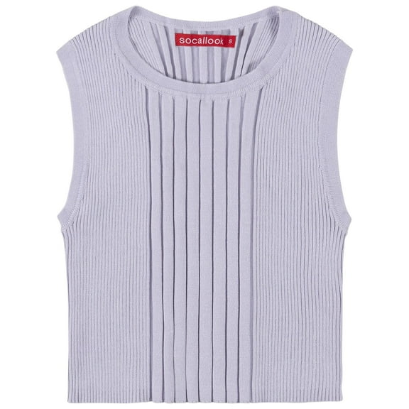 Socal Look Women's Sleeveless Crew Neck Sweater Top in Stretchable Viscose Blend Lavender Fog, XS