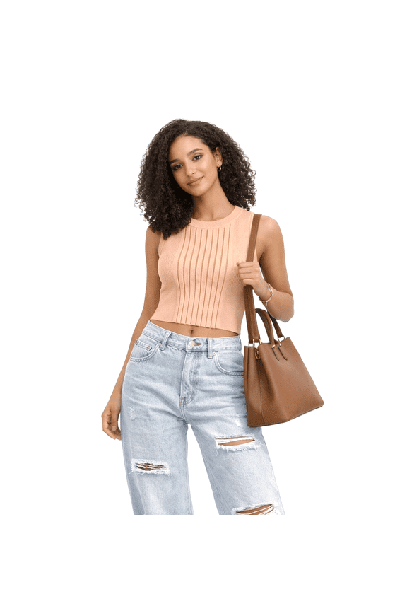 Women's Sleeveless Crew Neck Sweater Top in Stretchable Viscose Blend Peach, 2XL