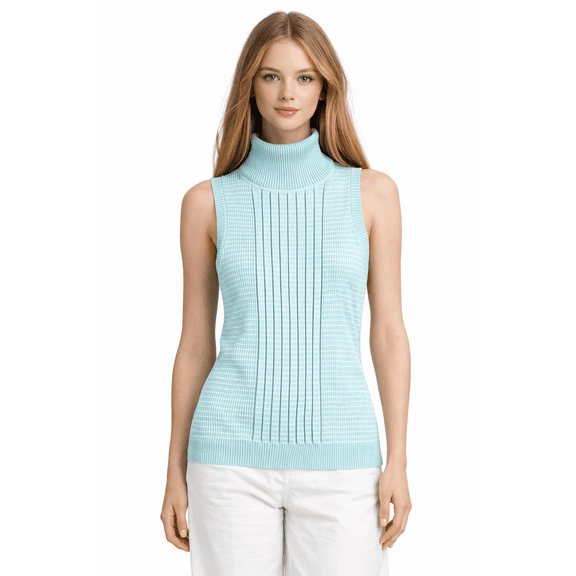 Socal Look Women's Sleeveless Turtleneck Sweater Top in Stretchable Viscose Blend Aqua Sky, 2XL